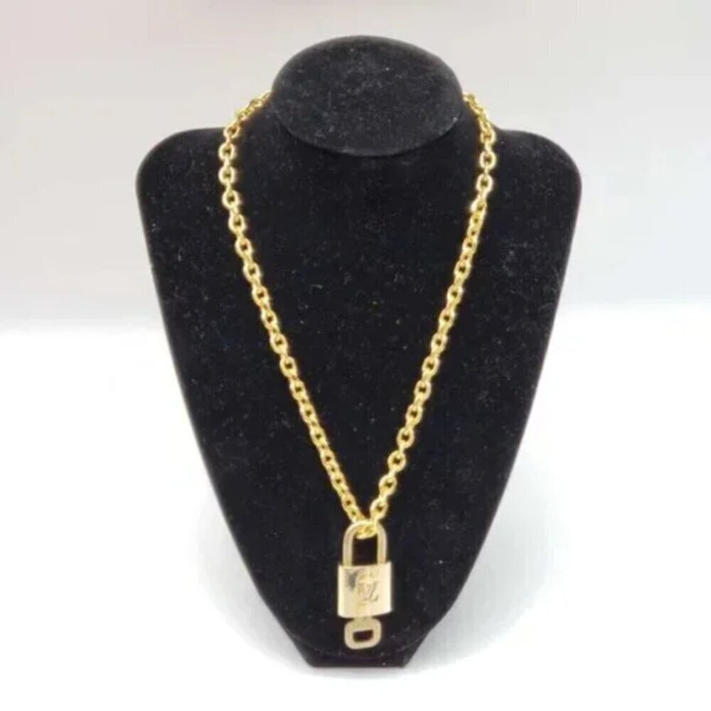 100% Auth Louis Vuitton Lock & Key w/ 18k Gold Plated Chain Necklace